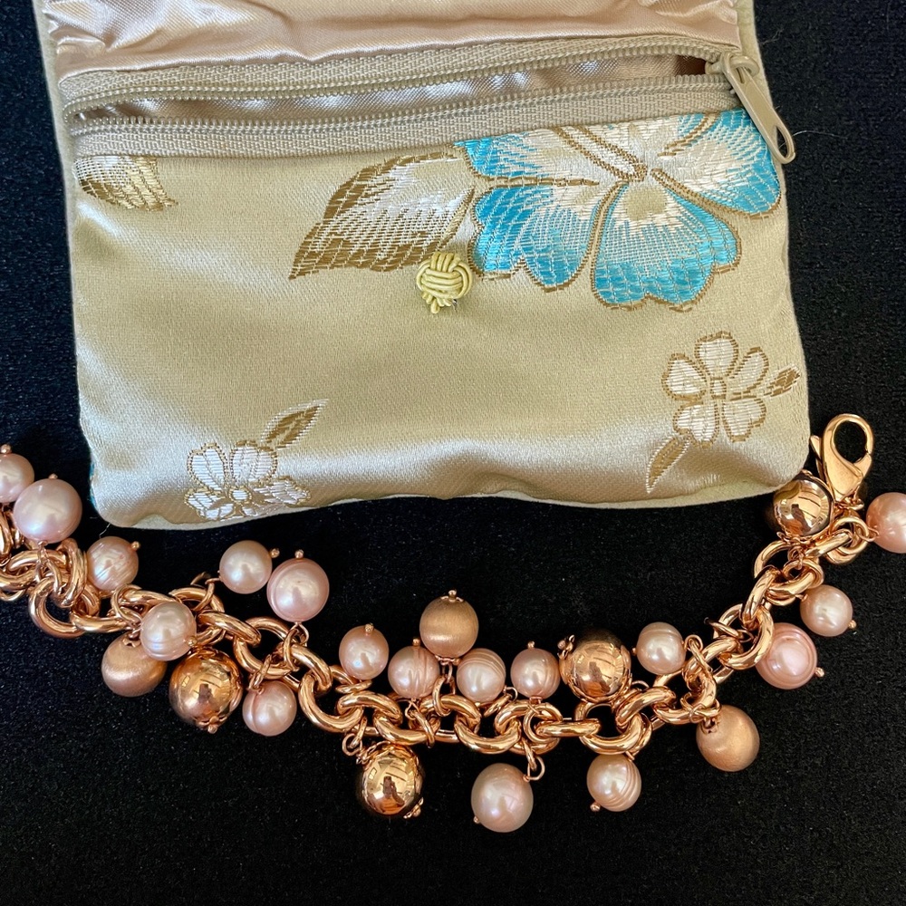 Honora Made in Italy Freshwater Cultured Pearl Dangle Bracelet Rose Gold NEW